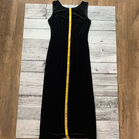 Vintage 90s Cleo Black Velvet Beaded Sleeveless Maxi Dress - Picture 14 of 15
